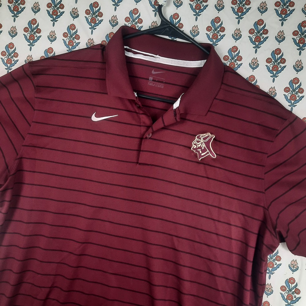 Nike Dri-FIT Mens Polo Shirt Large Maroon‎ Striped Golf Performance